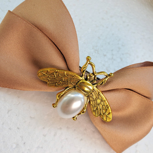 Unique design bow*Large bow*French barrette clip bow*Double bow clip*Trendy hair accessory*Fashion gift*Gold and pearl clip*Gift for mother