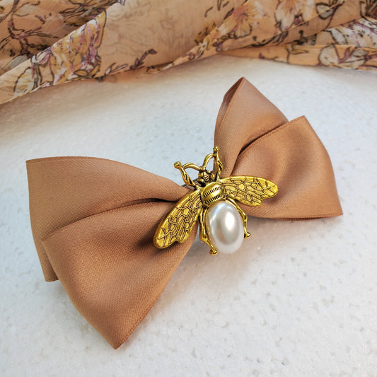 Unique design bow*Large bow*French barrette clip bow*Double bow clip*Trendy hair accessory*Fashion gift*Gold and pearl clip*Gift for mother