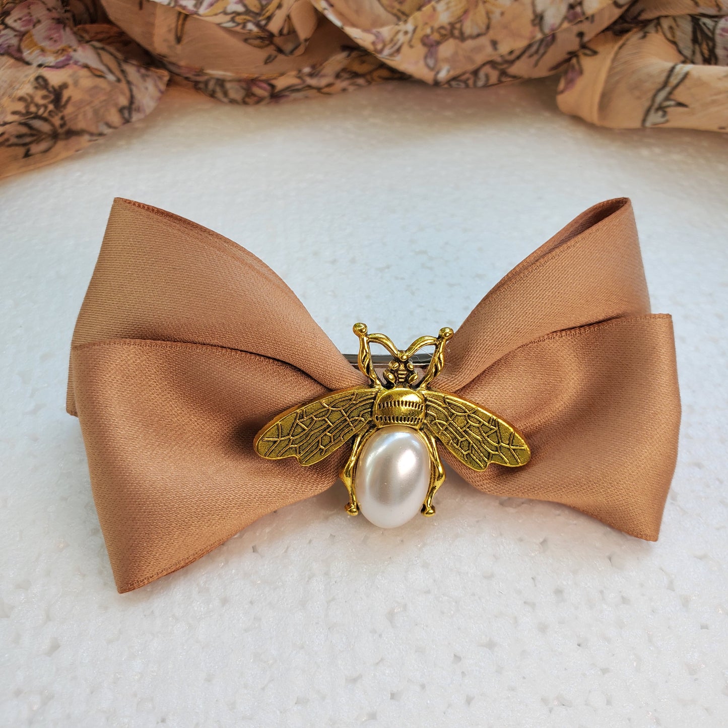 Unique design bow*Large bow*French barrette clip bow*Double bow clip*Trendy hair accessory*Fashion gift*Gold and pearl clip*Gift for mother