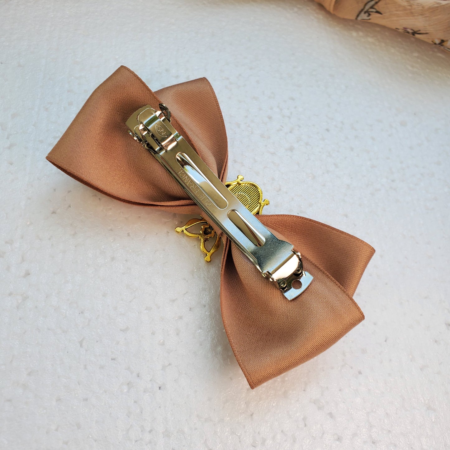Unique design bow*Large bow*French barrette clip bow*Double bow clip*Trendy hair accessory*Fashion gift*Gold and pearl clip*Gift for mother